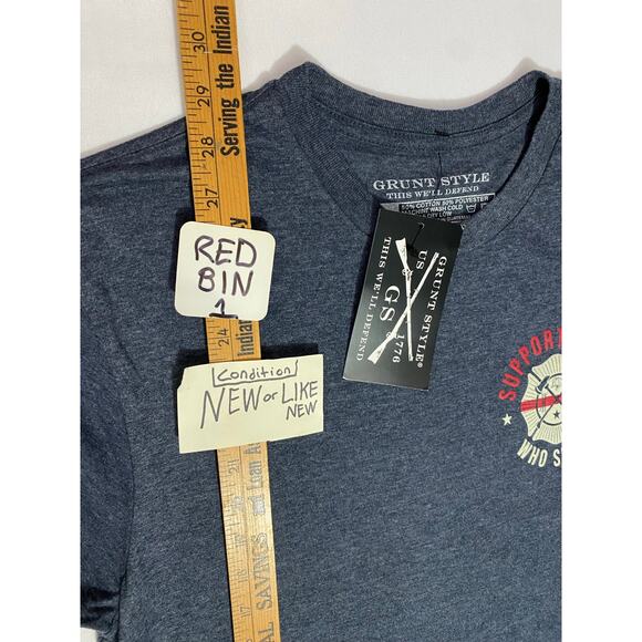 Grunt Style “Support Those Who Serve” Red Line T-Shirt Size Medium Gray NEW - Picture 4 of 7